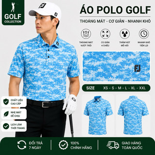 Áo golf màu xanh vân mây vải co dãn thấm hút mồ hôi tốt, không nhăn