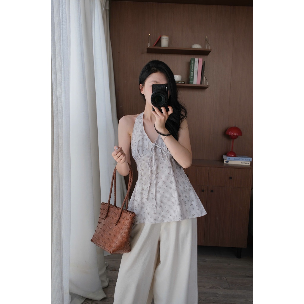 Zeli Top (TSW) Áo cổ yếm thô hoa buộc nơ trước Nữ the.sweaterweather