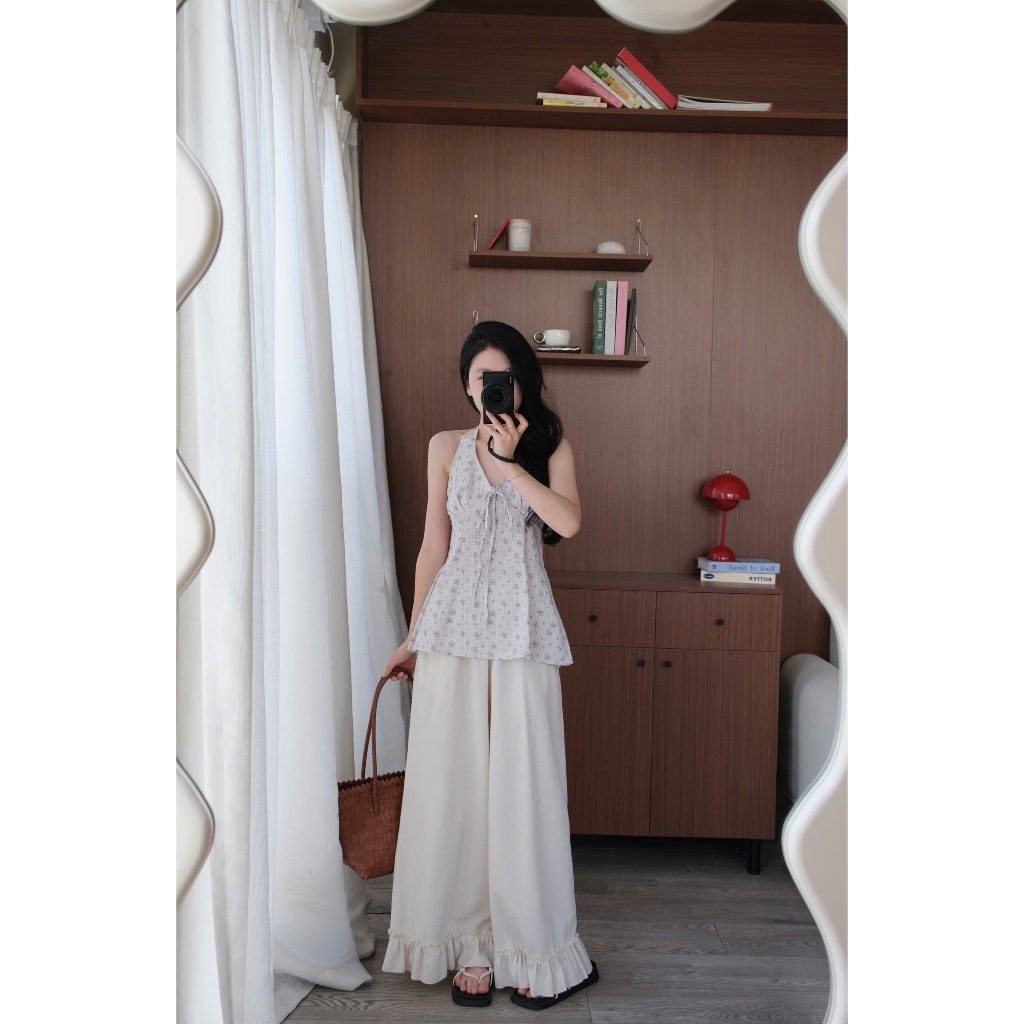 Zeli Top (TSW) Áo cổ yếm thô hoa buộc nơ trước Nữ the.sweaterweather