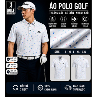 Áo golf 3 màu trắng, xanh than, xanh lá phối hoạ tiết nhẹ nhàng