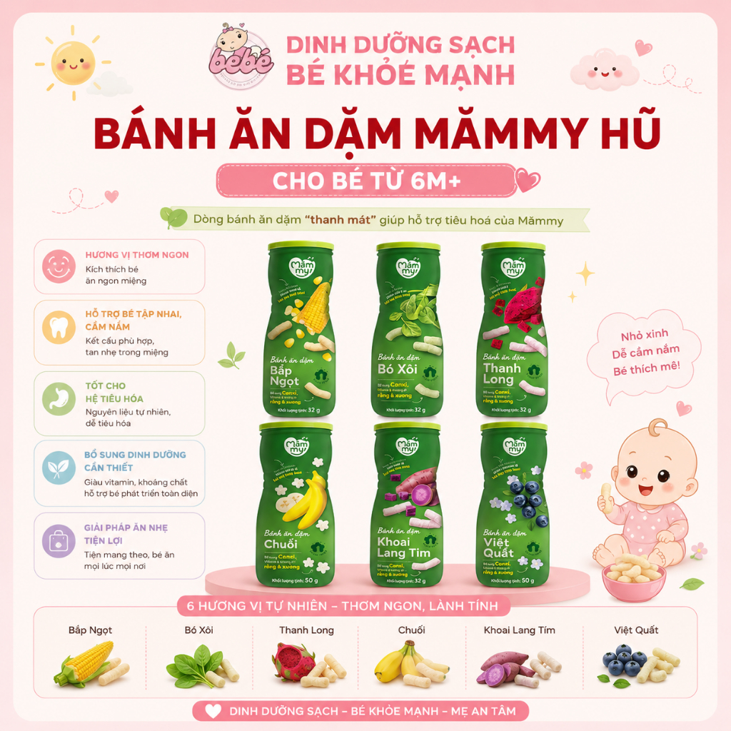 Bánh Ăn Dặm Hũ Mămmy Vị Trái Cây Và Rau Củ Hỗ Trợ Tiêu Hóa Cho Bé Từ 6M+.