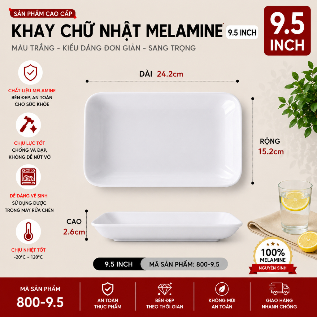 Đĩa Phíp ( Melamine A5 ) Cao Cấp Trắng Sang Trọng Bền Đẹp Không Xước - Ố  800-9.5