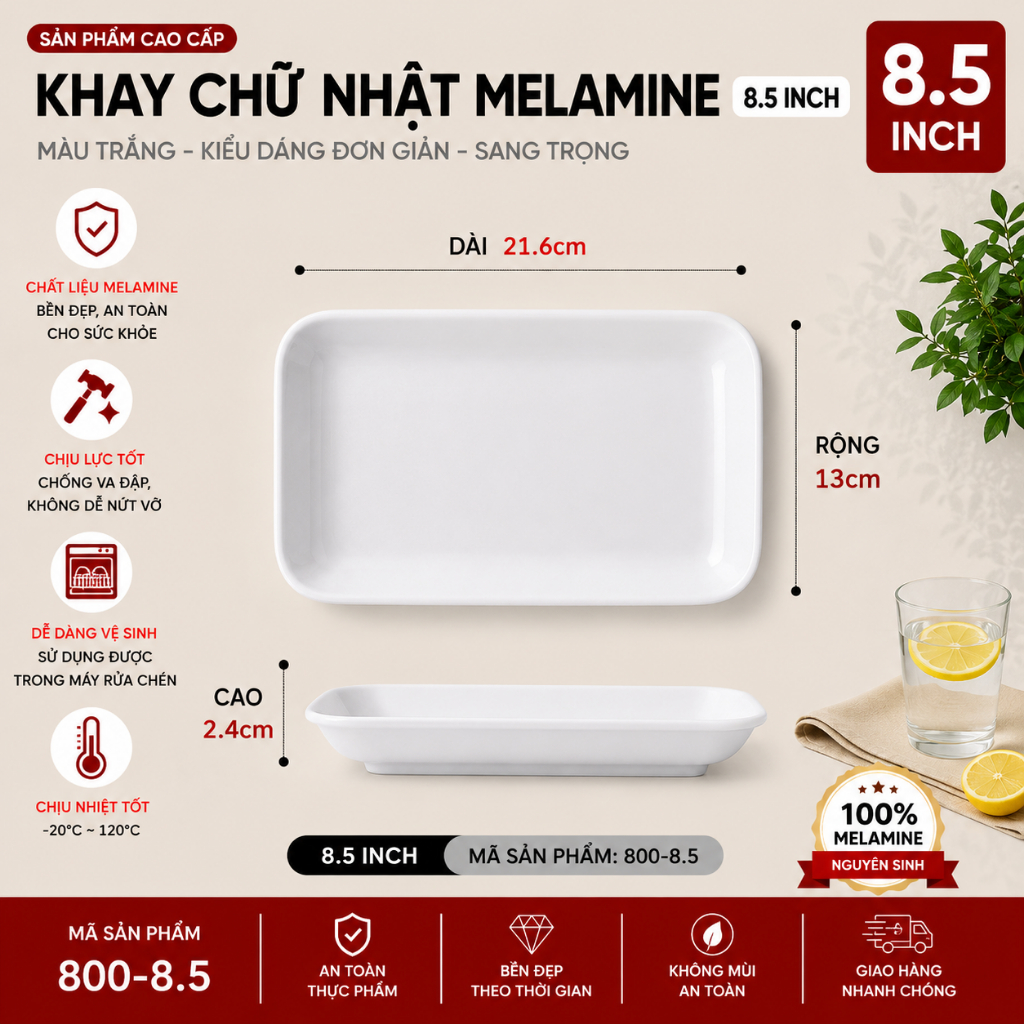 Đĩa Phíp ( Melamine A5 ) Cao Cấp Trắng Sang Trọng Bền Đẹp Không Xước - Ố  800-8.5