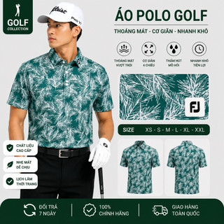Áo golf fj 2 màu phối xanh, đỏ hình chiếc lá co dãn thoáng khí dễ phối đồ