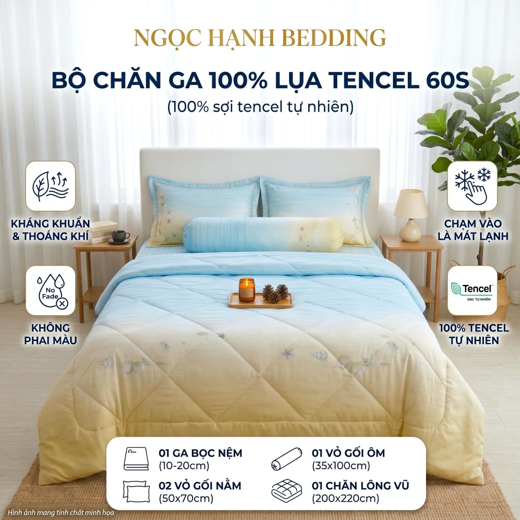 BST2 - BỘ GA LỤA TENCEL 60s MÁT LẠNH, MỀM MỊN, THOÁNG KHÍ nệm 10cm đến 20cm - Ngọc Hạnh Bedding