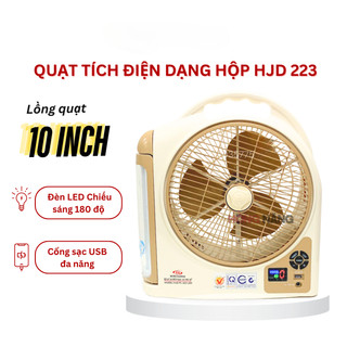 [ HỎA TỐC] Quạt sạc tích điện dạng hộp AC&DC 10 inch Honjianda FL223 1 bình - có đèn LED & USB.