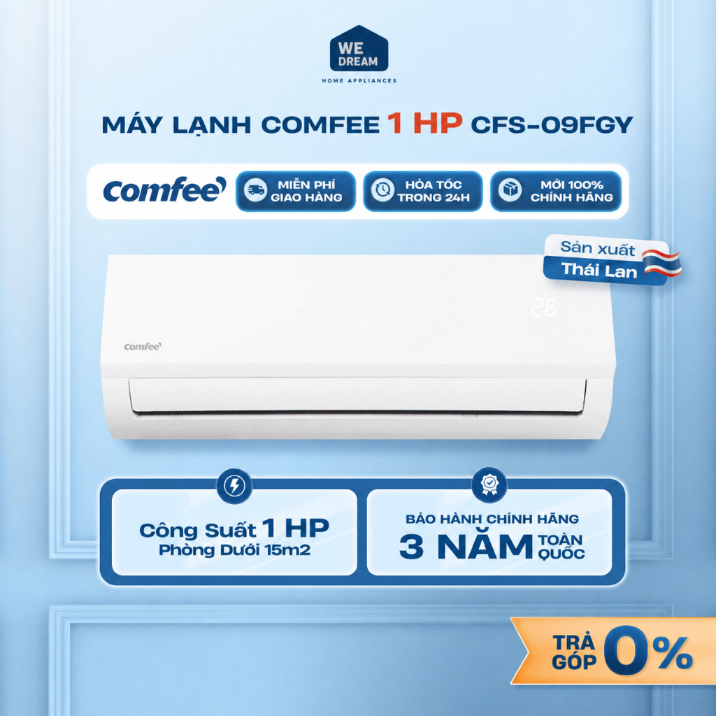 Máy Lạnh Comfee 1.0 HP CFS-09FGY | Làm Lạnh Nhanh Hyper Tech | Hàng Chính Hãng