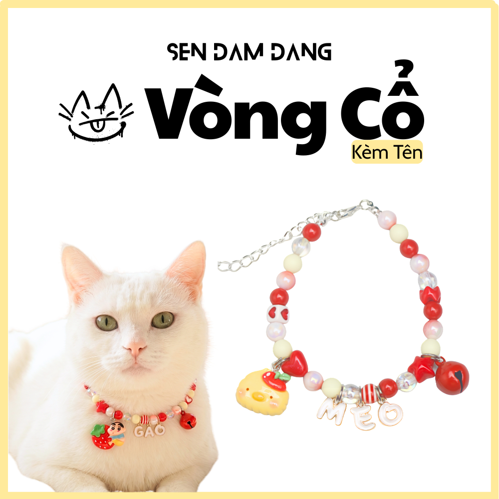 Vòng Cổ Dây Mix Đỏ Kèm Chữ Cho Cún Mèo Theo Yêu Cầu