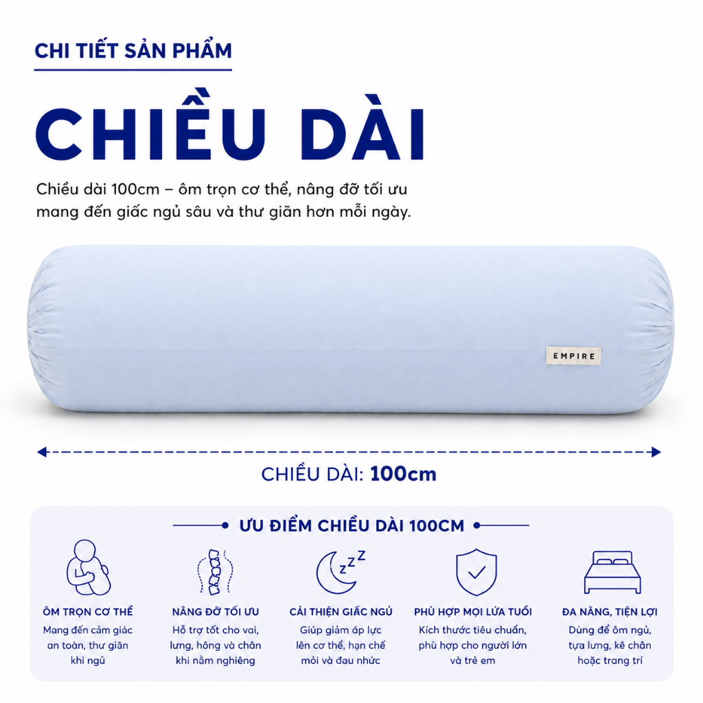 Vỏ gối ôm cotton hàn quốc 35 x 100 cm mềm mịn thoáng mát thấm hút mồ hôi - EMPIRE | Bedding & Decor