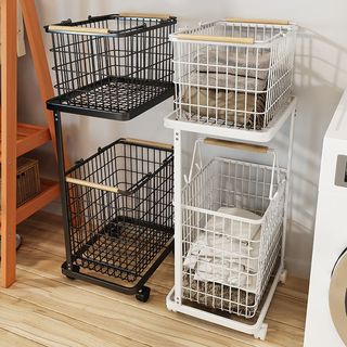 Giỏ Đựng Quần Áo Hai Lớp Giỏ Đựng Quần Áo Có Bánh Xe Kệ Tầng Đa Năng Giá Treo Đồ Nhà Tắm