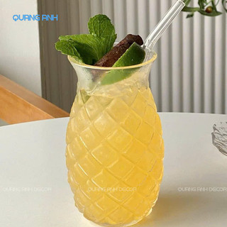 SET 6 Ly Thủy Tinh Đẹp Họa Tiết QUẢ DỨA 480ML |Cốc Uống Nước Chịu Nhiệt Tốt Chuyên DECOR Quán Cà Phê