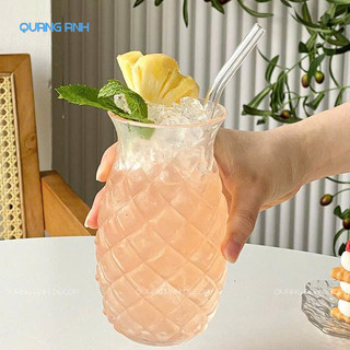 SET 6 Ly Thủy Tinh Đẹp Họa Tiết QUẢ DỨA 480ML |Cốc Uống Nước Chịu Nhiệt Tốt Chuyên DECOR Quán Cà Phê