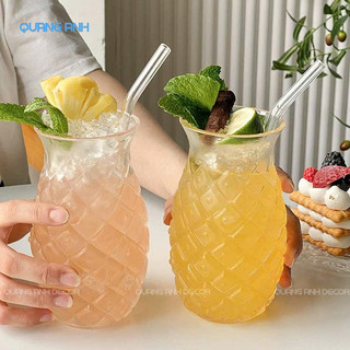 SET 6 Ly Thủy Tinh Đẹp Họa Tiết QUẢ DỨA 480ML |Cốc Uống Nước Chịu Nhiệt Tốt Chuyên DECOR Quán Cà Phê