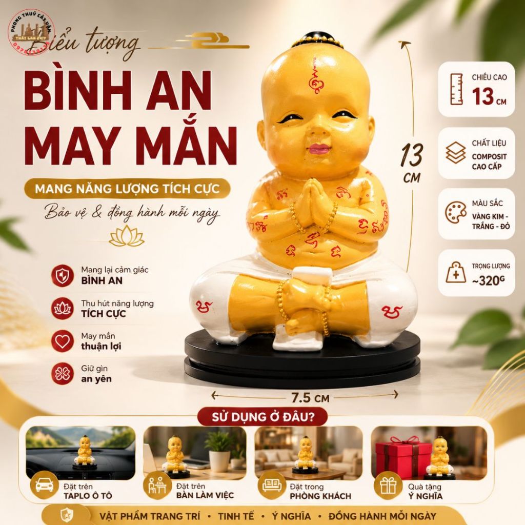 Tượng Cậu Bé May Mắn Bản Cao Cấp 13cm – Quà Tặng Lưu Niệm Mỹ Nghệ Thủ Công Tinh Tế