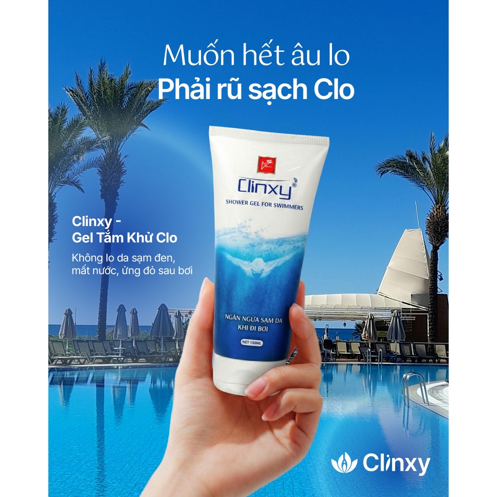 [TẶNG 1 MINISIZE] Sữa Tắm Khử Clo Clinxy Dành Cho Người Đi Bơi, Gel Tắm Làm Sạch Da Sau Bơi (150ml)