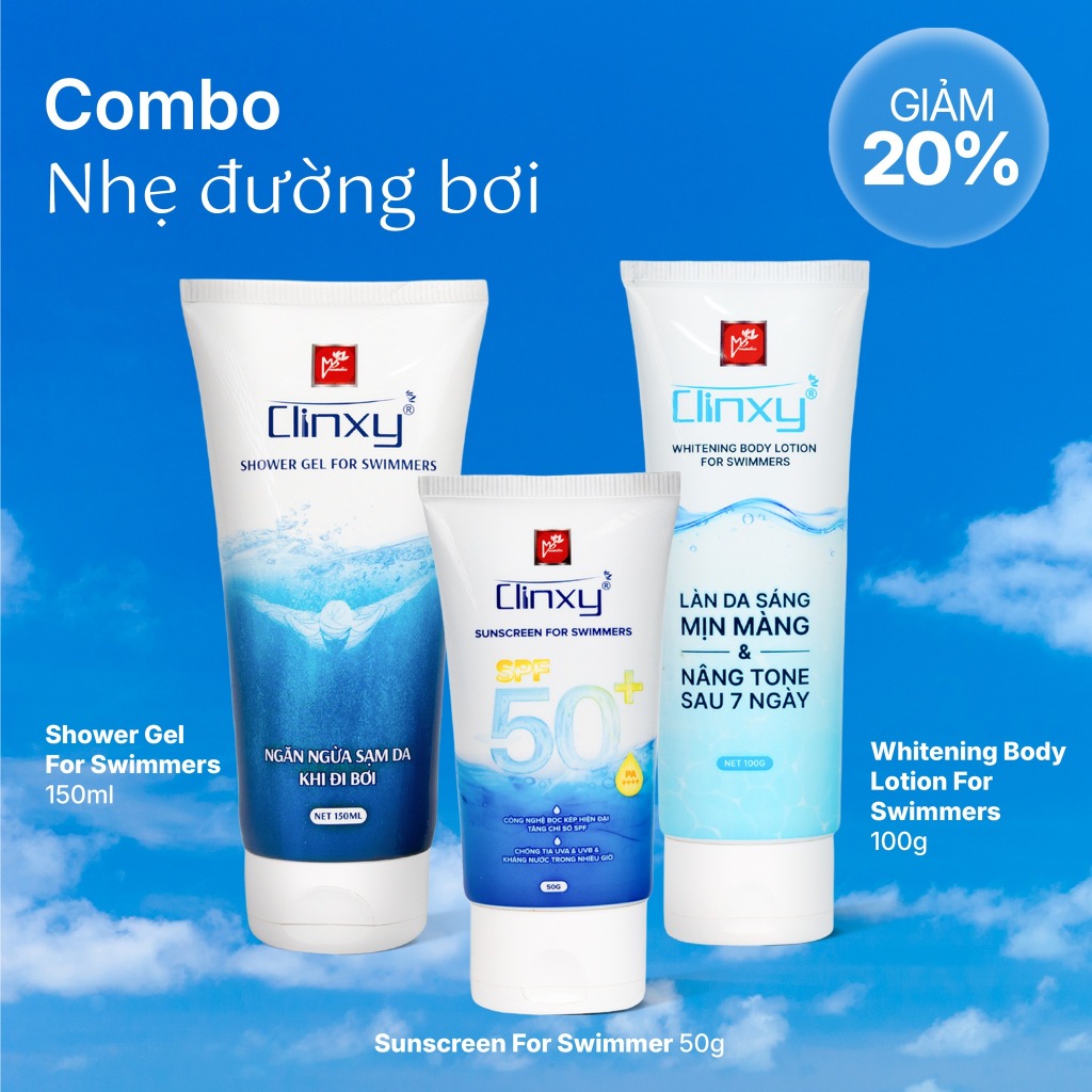 (Bộ Combo) Sản Phẩm Chăm Sóc Dưỡng Bảo Vệ Da Dành Cho Người Đi Bơi Clinxy- Hàng Chính Hãng