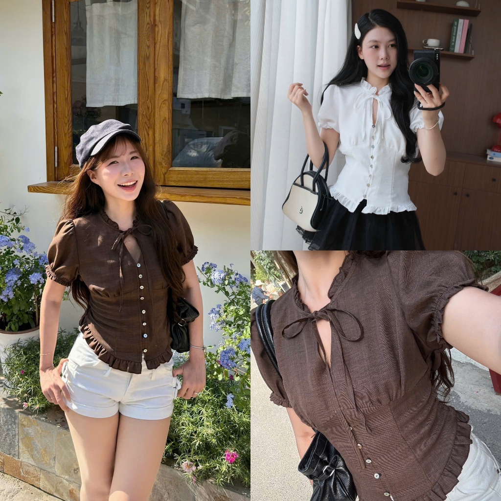 Moca Top (TSW) Áo cổ bèo buộc nơ thắt eo Nữ the.sweaterweather