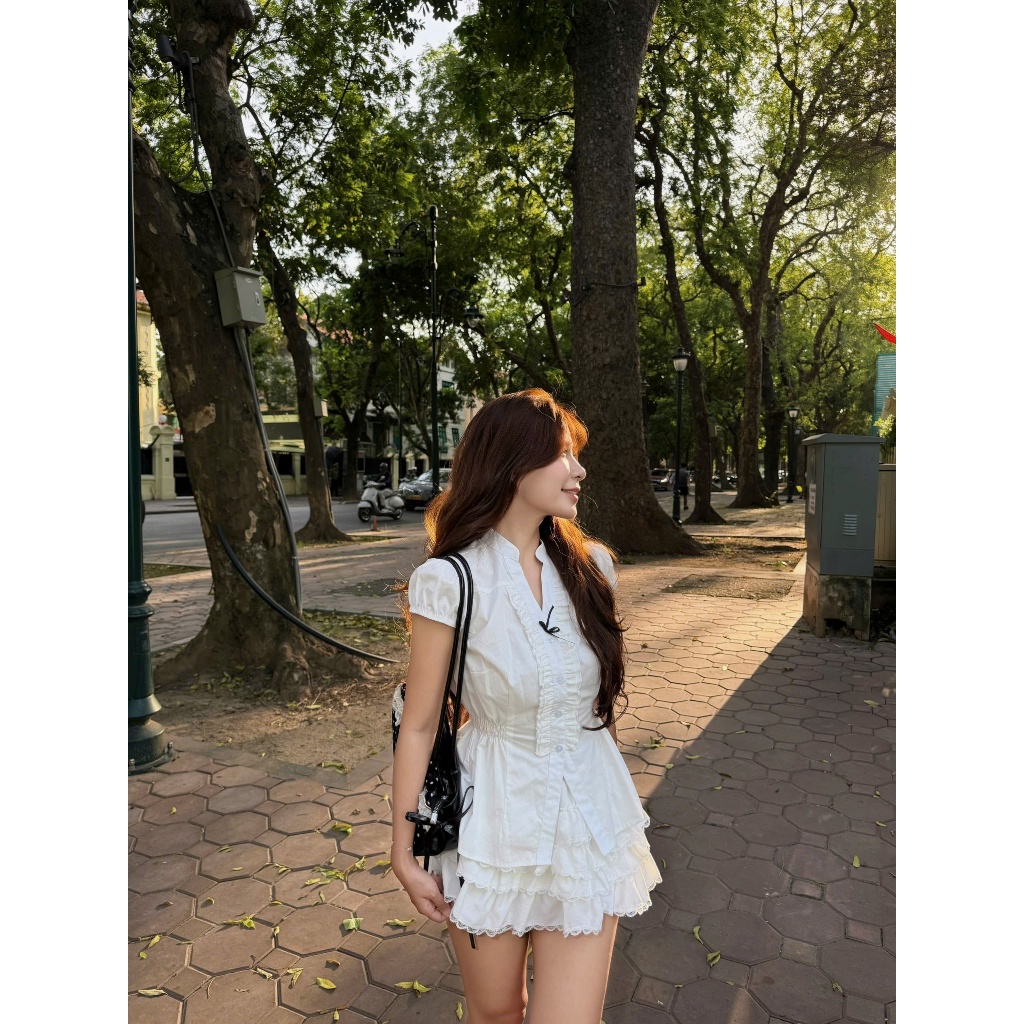 Liz Top (TSW) Áo thô cổ trụ chiết eo đính nơ Nữ the.sweaterweather