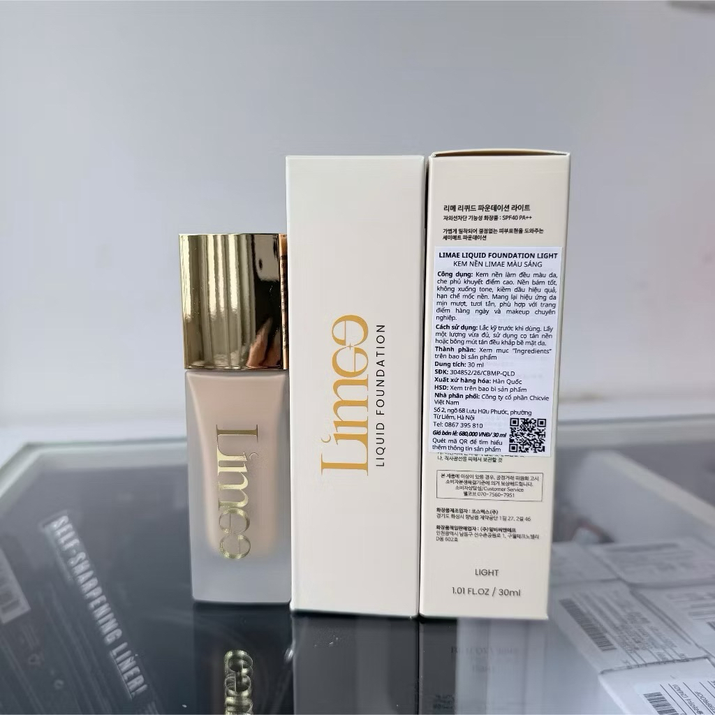 Kem Nền LIMAE Liquid Foundation Light SPF40 PA++ Che Phủ Tự Nhiên Kiềm Dầu Lâu Trôi 30ml