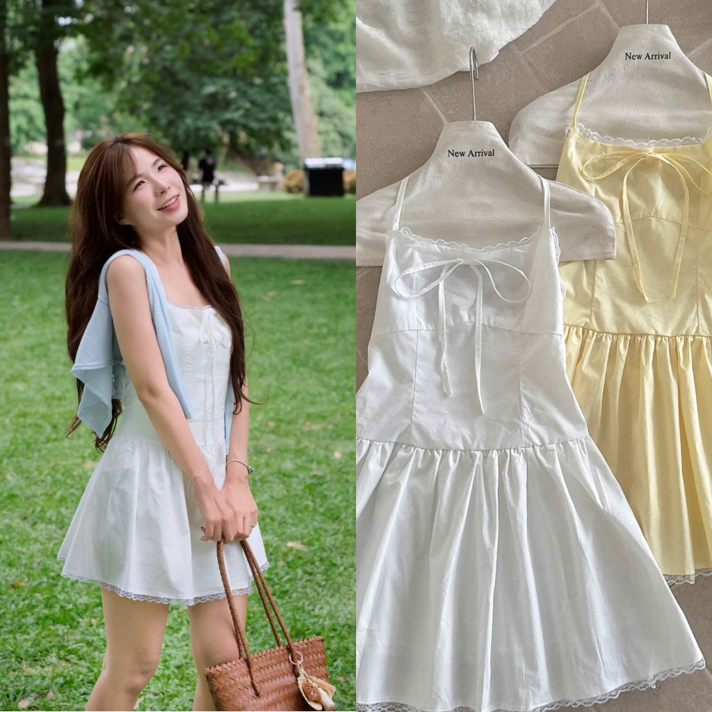Lacey Dress (TSW) Váy buộc dây cổ phối ren dáng xoè Nữ
