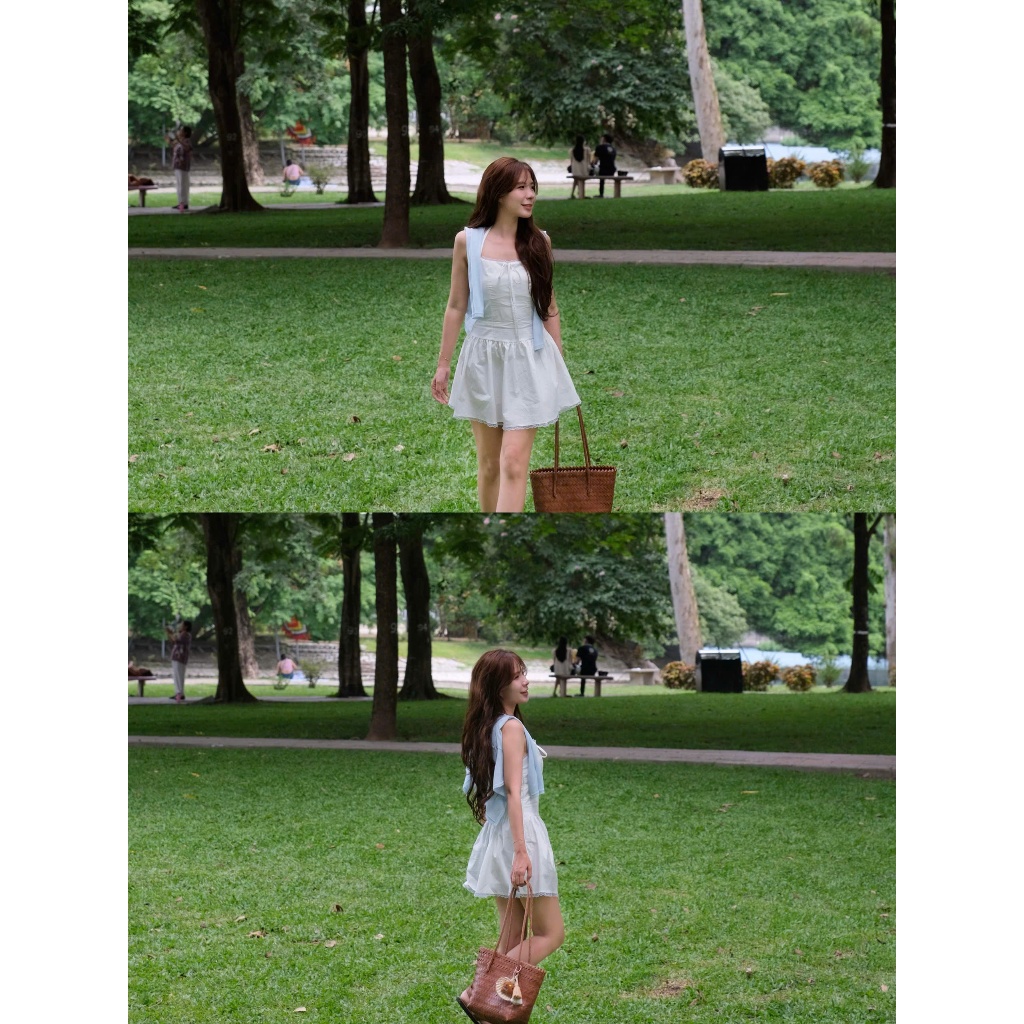 Lacey Dress (TSW) Váy buộc dây cổ phối ren dáng xoè Nữ