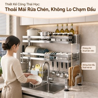 LOADNIX Kệ Bát Đĩa Thông Minh Inox 304 Cao Cấp Kệ Để Chén Đĩa Đa năng sử dụng