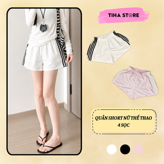 Quần Đùi Nữ 4 Sọc Thể Thao Form Rộng Cạp Chun Vải Si Mềm Mại, Quần Đùi Nữ Năng Động