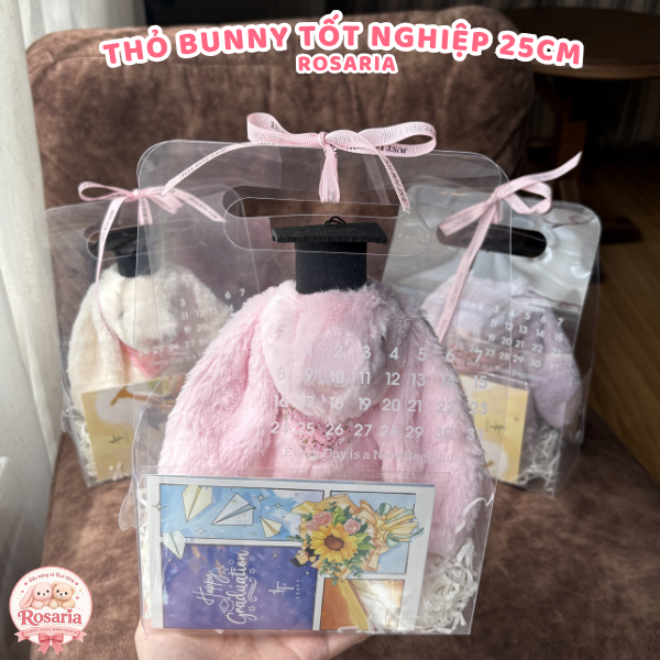 Set Quà Tặng Thỏ Bunny 25cm Thêu Tai Theo Yêu Cầu – Gấu Bông Tốt Nghiệp Kèm Túi Quà & Thiệp Cute