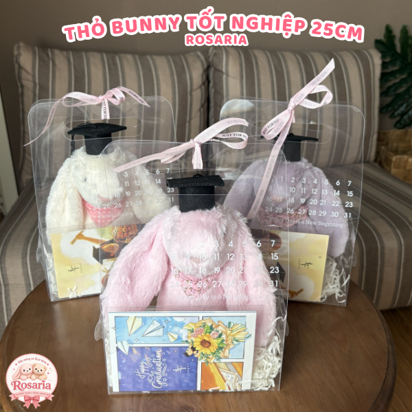 Set Quà Tặng Thỏ Bunny 25cm Thêu Tai Theo Yêu Cầu – Gấu Bông Tốt Nghiệp Kèm Túi Quà & Thiệp Cute