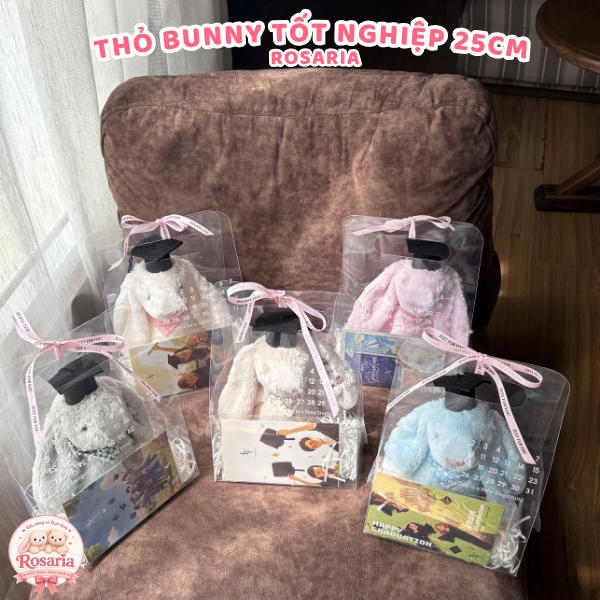 Set Quà Tặng Thỏ Bunny 25cm Thêu Tai Theo Yêu Cầu – Gấu Bông Tốt Nghiệp Kèm Túi Quà & Thiệp Cute