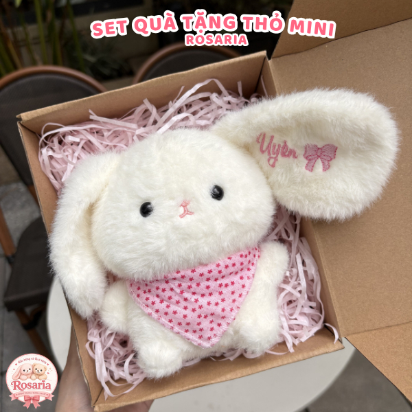 Set Quà Tặng Thỏ Mini Thêu Tên Theo Yêu Cầu – Gấu Bông Thỏ Cute Kèm Thiệp Và Hộp Quà Cao Cấp