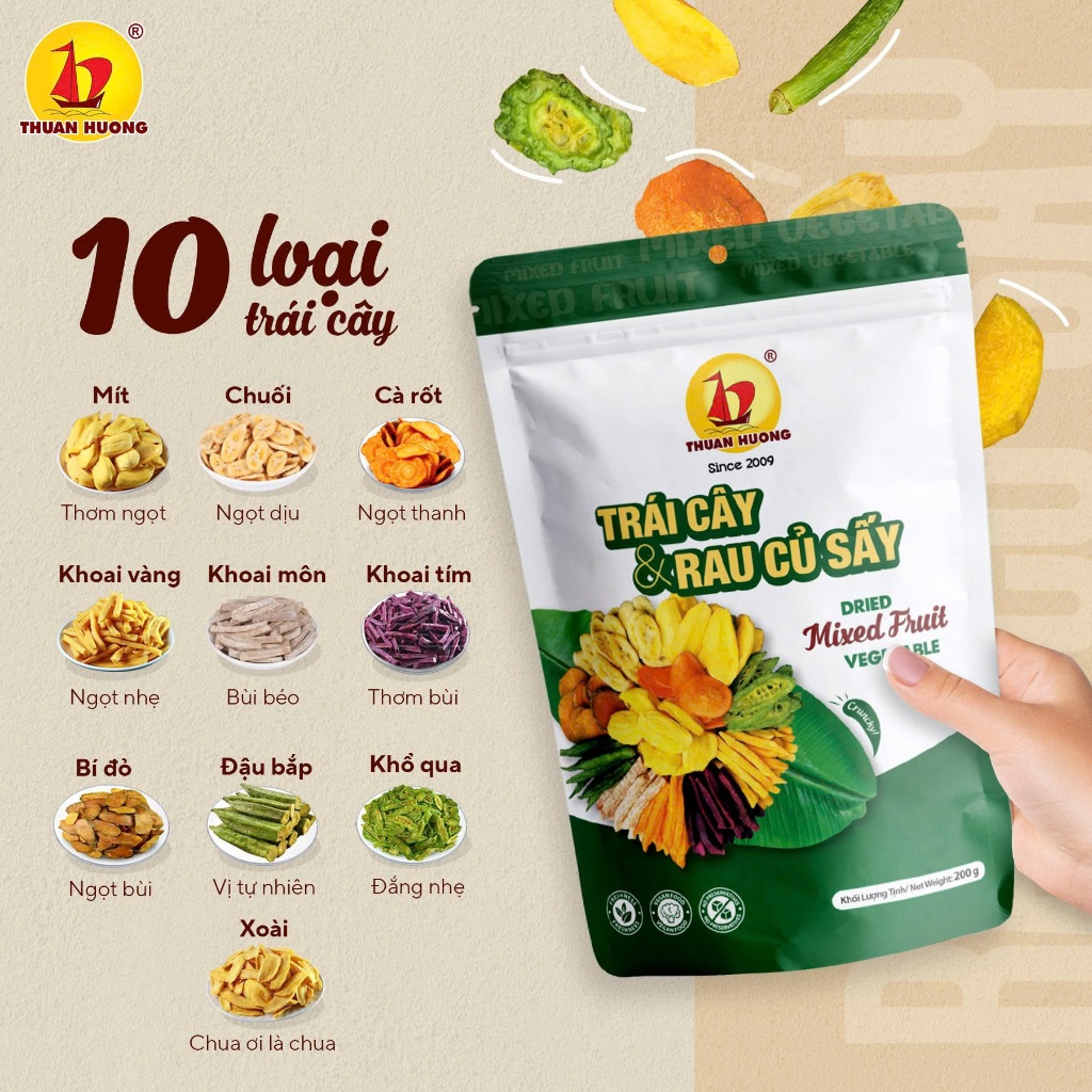 Combo 1kg Thuận Hương - Mít sấy 200g, Rau củ 200g, Chuối sấy 200g, Khoai môn sấy 200g, Khoai lang 200g