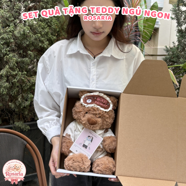 Set Quà Tặng Teddy Ngủ Ngon 35cm Có Thêu Lời Chúc Theo Yêu Cầu – Gấu Teddy Good Night Kèm Hộp Quà Cao Cấp
