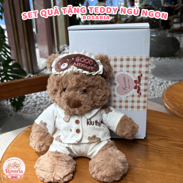 Set Quà Tặng Teddy Ngủ Ngon 35cm Có Thêu Lời Chúc Theo Yêu Cầu – Gấu Teddy Good Night Kèm Hộp Quà Cao Cấp