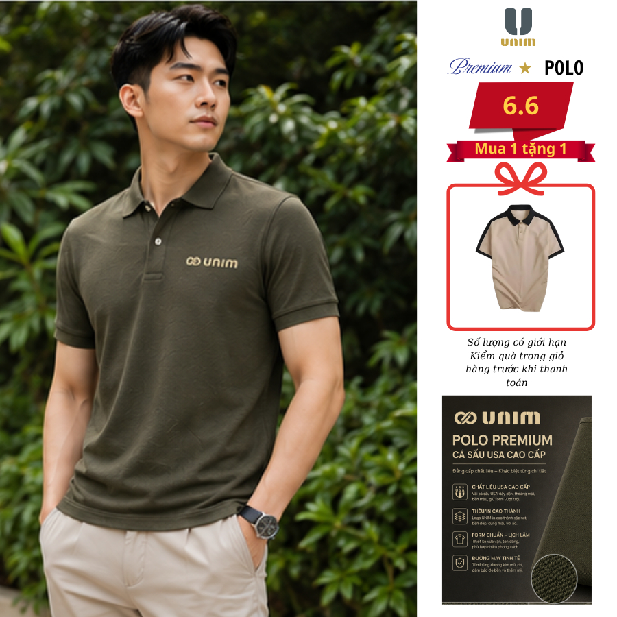 [Mua 1 tặng 1] Áo Polo Logo Unim In Silicon Cao Thành Nổi Cao Cấp Unim Fashion Vải Cá Sấu USA Xuất Khẩu