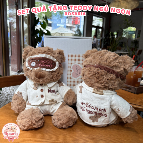 Set Quà Tặng Teddy Ngủ Ngon 35cm Có Thêu Lời Chúc Theo Yêu Cầu – Gấu Teddy Good Night Kèm Hộp Quà Cao Cấp