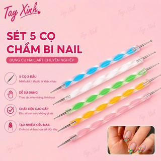 Set 5 Cọ Chấm Bi Nail 2 Đầu Đa Năng - Dụng Cụ Vẽ Hoa, Chấm Bi, Trang Trí Móng Chuyên Nghiệp