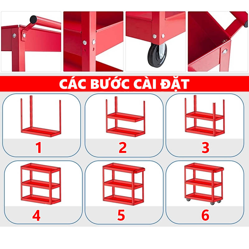 Xe đẩy dụng cụ đồ nghề 3 tầng bánh xe xoay 360 độ Đựng Đồ Gia Đình, Sửa Chữa Đa Năng thể Tải trọng 300kg