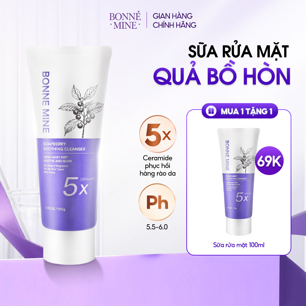 [MUA 1 TẶNG 1]Sữa Rửa Mặt Chiết Suất Quả Bồ Hòn BONNE MINE Làm Sạch Sâu,Cho Da Dầu Mụn Nhạy Cảm 100g