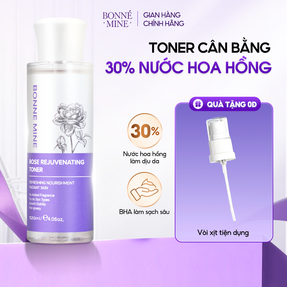 [TẶNG VÒI XỊT] Toner BONNE MINE 30% Chiết Suất Hoa Hồng, Hỗ Trợ Giữ Nước, Duy Trì Độ ẨM Cho Da 120ml