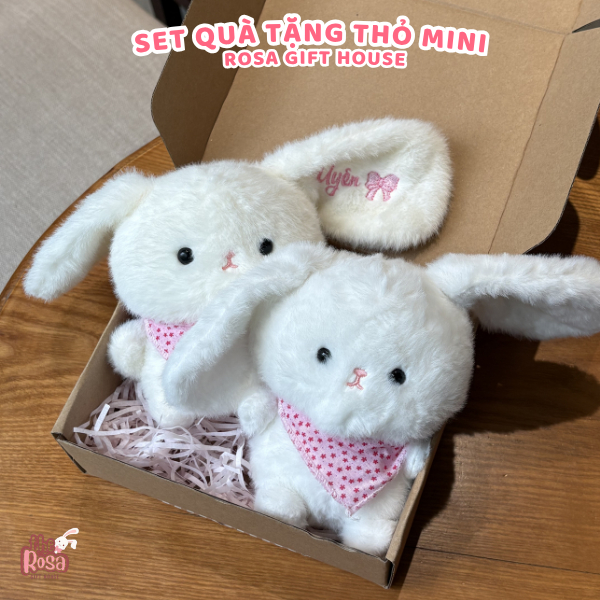 Set Quà Tặng Thỏ Mini Siêu Cute Thêu Tên Theo Yêu Cầu – Kèm Thiệp Và Hộp Quà Sang Trọng