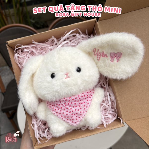 Set Quà Tặng Thỏ Mini Siêu Cute Thêu Tên Theo Yêu Cầu – Kèm Thiệp Và Hộp Quà Sang Trọng