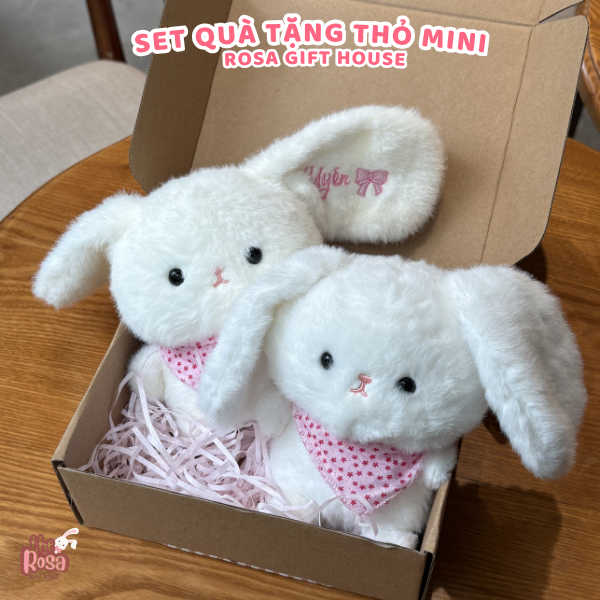 Set Quà Tặng Thỏ Mini Siêu Cute Thêu Tên Theo Yêu Cầu – Kèm Thiệp Và Hộp Quà Sang Trọng