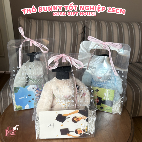 Quà Tặng Thỏ Bunny 25cm Thêu Tên Theo Yêu Cầu – Set Gấu Bông Kèm Túi Quà, Thiệp Và Rơm Trang Trí