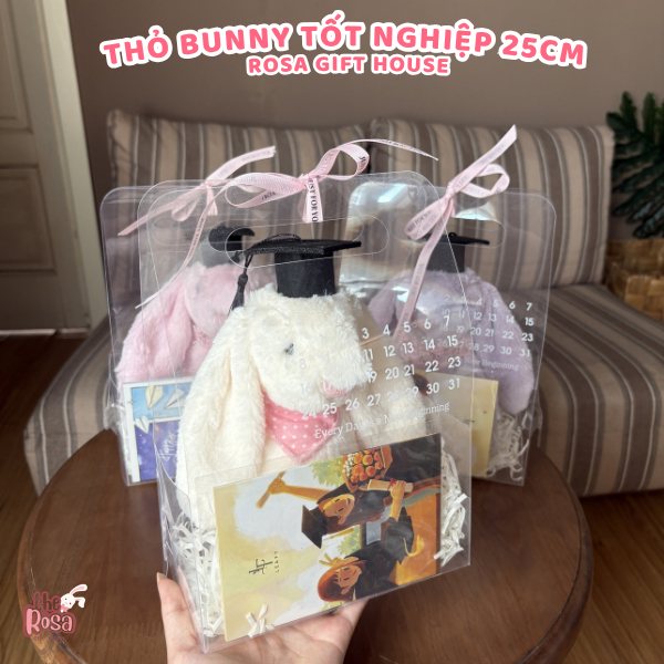 Quà Tặng Thỏ Bunny 25cm Thêu Tên Theo Yêu Cầu – Set Gấu Bông Kèm Túi Quà, Thiệp Và Rơm Trang Trí