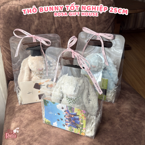 Quà Tặng Thỏ Bunny 25cm Thêu Tên Theo Yêu Cầu – Set Gấu Bông Kèm Túi Quà, Thiệp Và Rơm Trang Trí