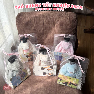 Quà Tặng Thỏ Bunny 25cm Thêu Tên Theo Yêu Cầu – Set Gấu Bông Kèm Túi Quà, Thiệp Và Rơm Trang Trí