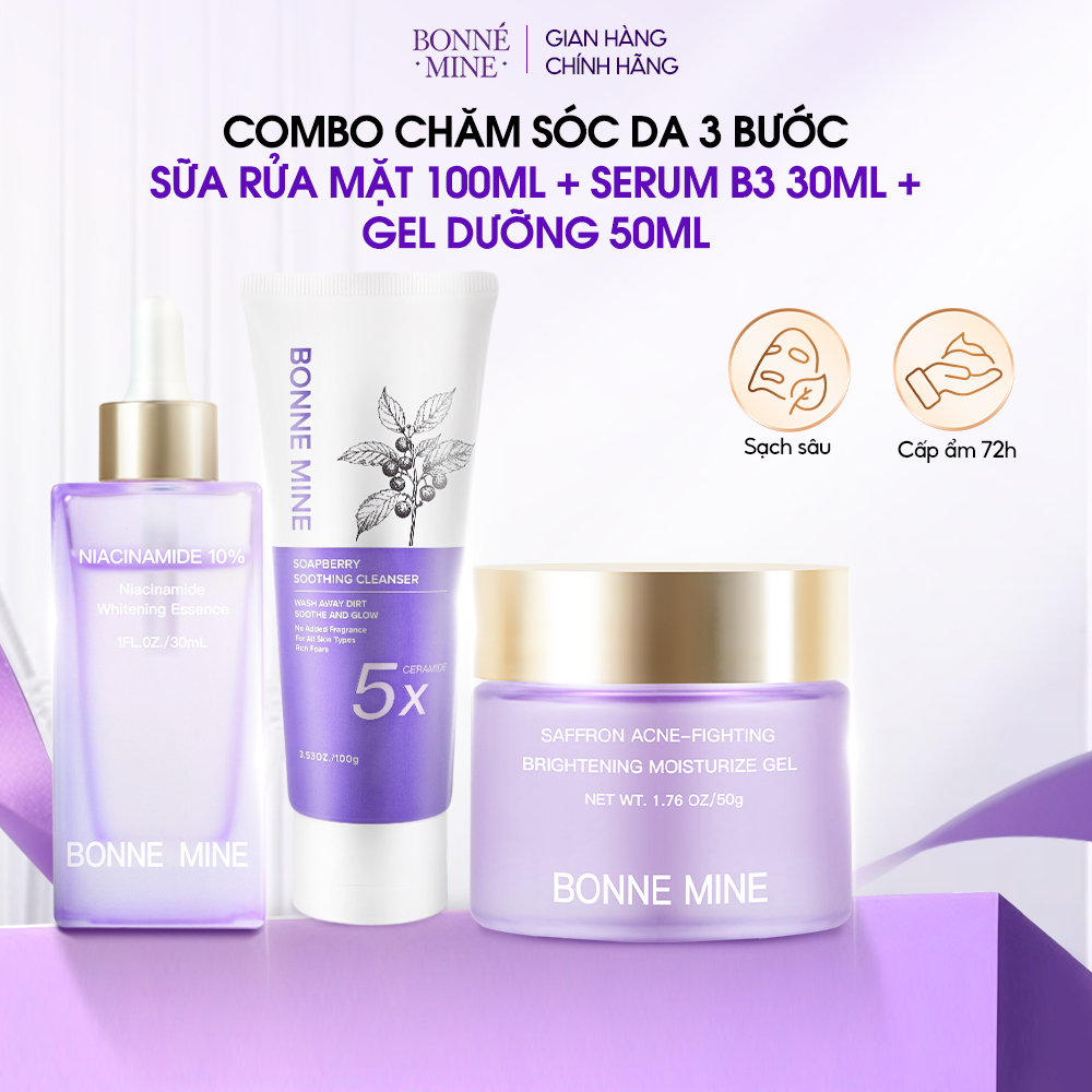 Combo Chăm Sóc Da 3 Bước, Sữa rửa mặt 100ml + Serum B3 30ml + Gel dưỡng 50ml - CB4