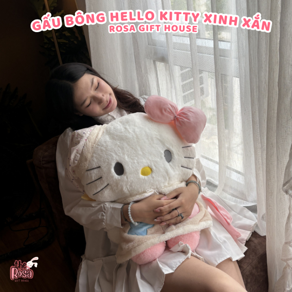 Thú Nhồi Bông Hello Kitty 30cm, 45cm, 60cm, 75cm – Gấu Bông Cao Cấp Mềm Mịn, Ôm Ngủ Cực Êm
