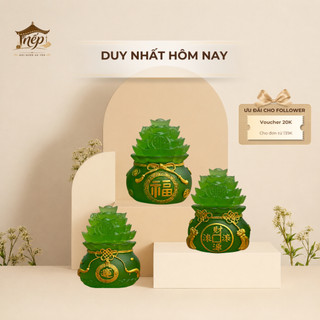 Bộ 3 Hũ Muối Gạo Tài Lộc Chiêu Tài May Mắn Cao 7cm Màu Xanh Lá